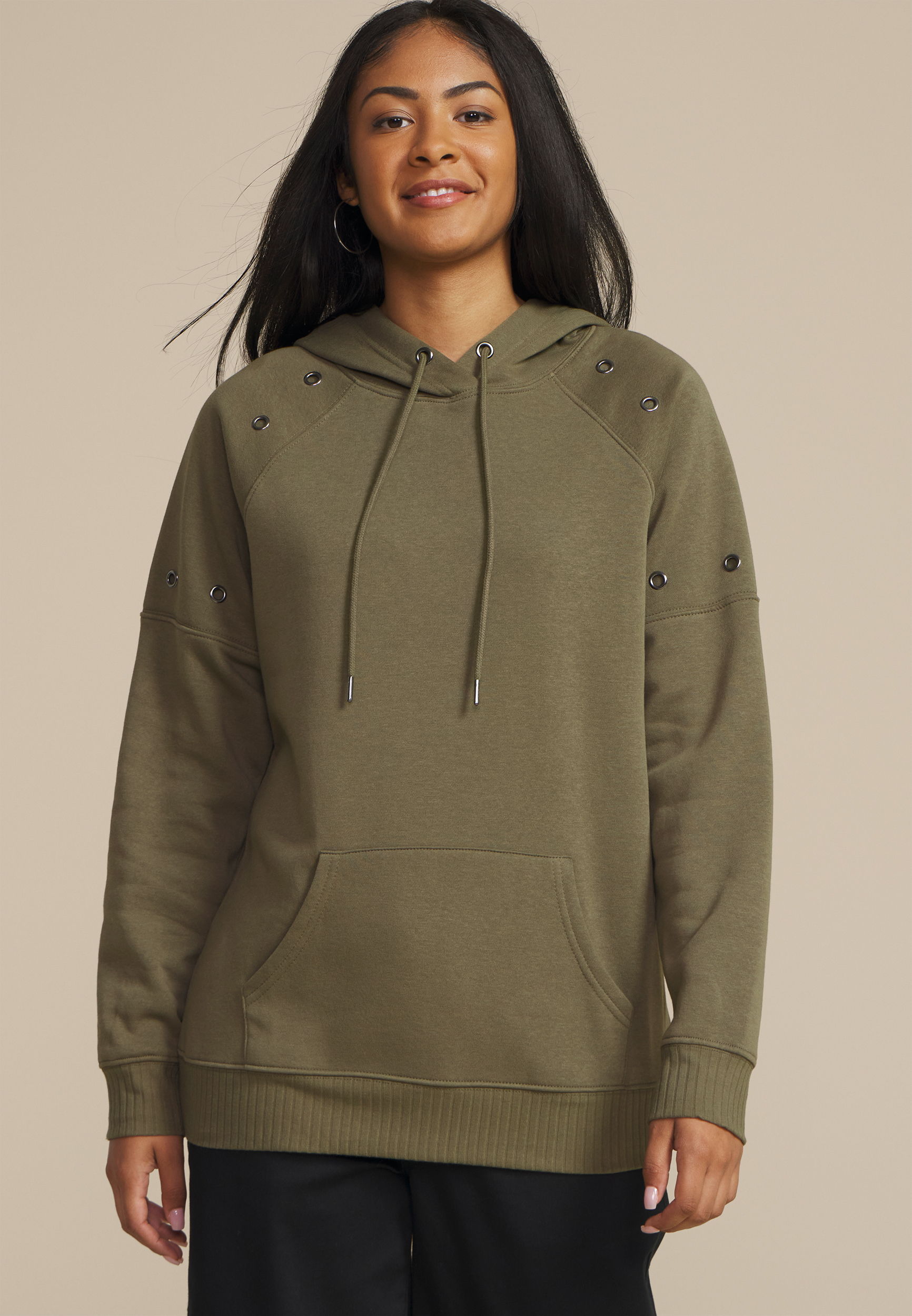 Grommet Trim Accent Hoodie
