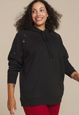 Plus Size Grommet Trim Accent Hoodie, BLACK, small