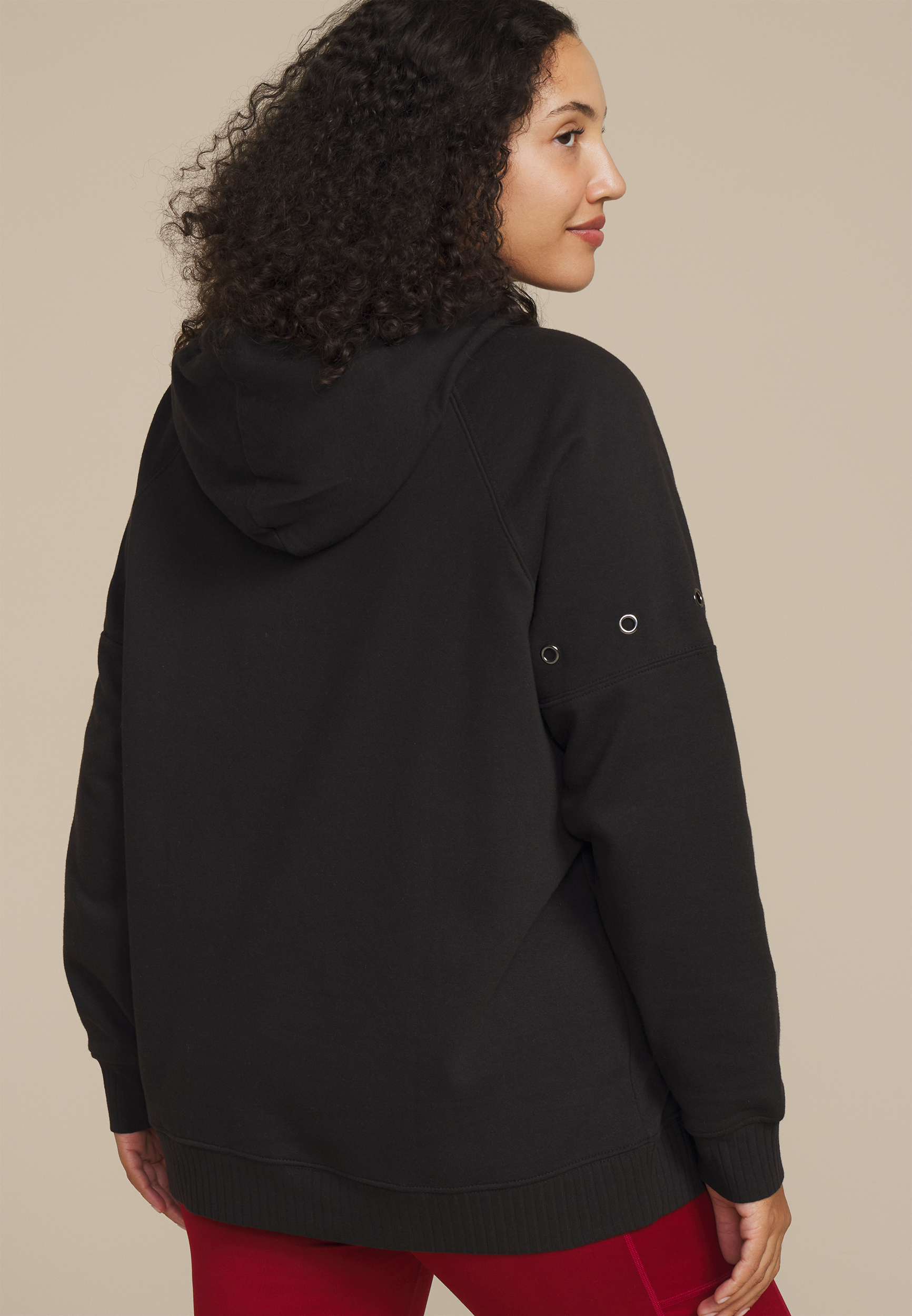 Plus Size Grommet Trim Accent Hoodie, BLACK, large