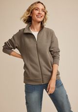 Textured Full Zip Sweatshirt, OAK TAUPE, small