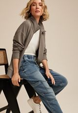 Textured Full Zip Sweatshirt, OAK TAUPE, small
