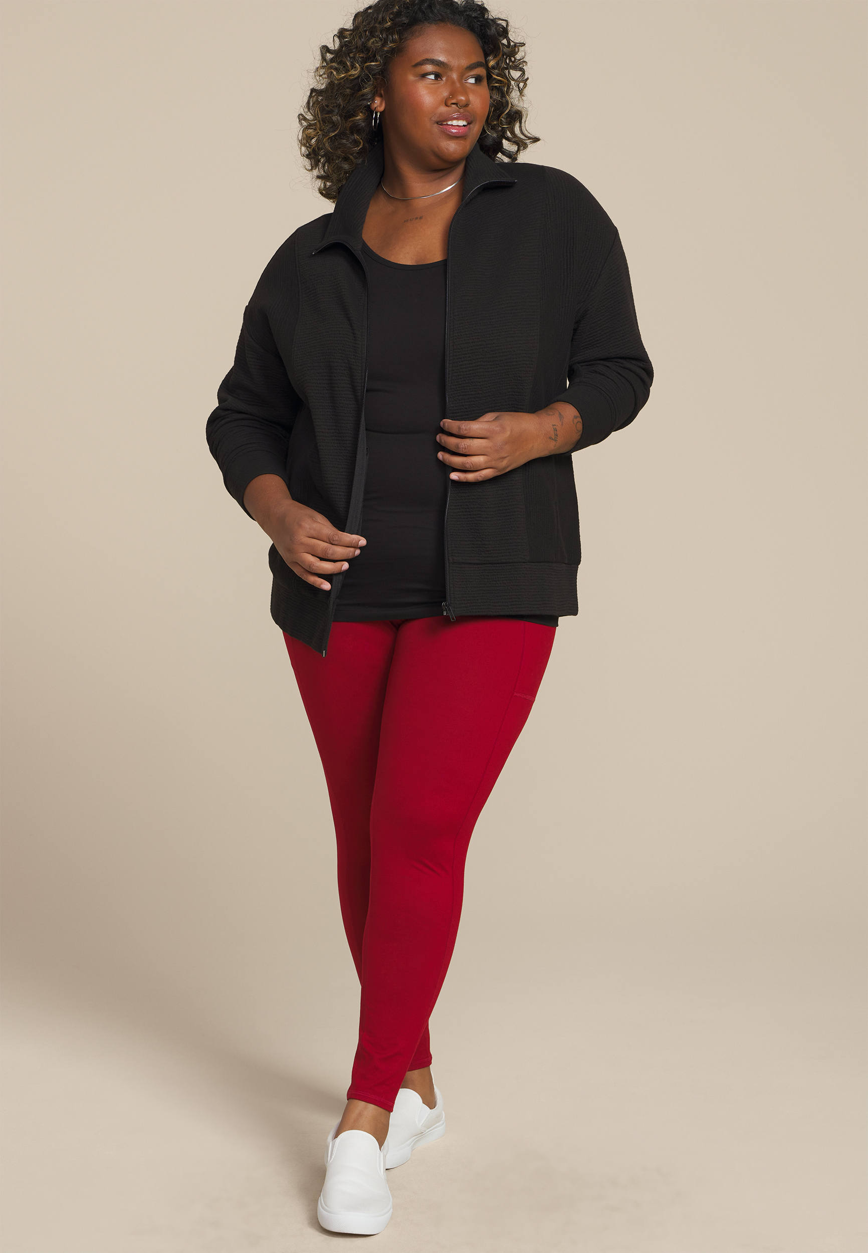 Plus Size Textured Full Zip Sweatshirt
