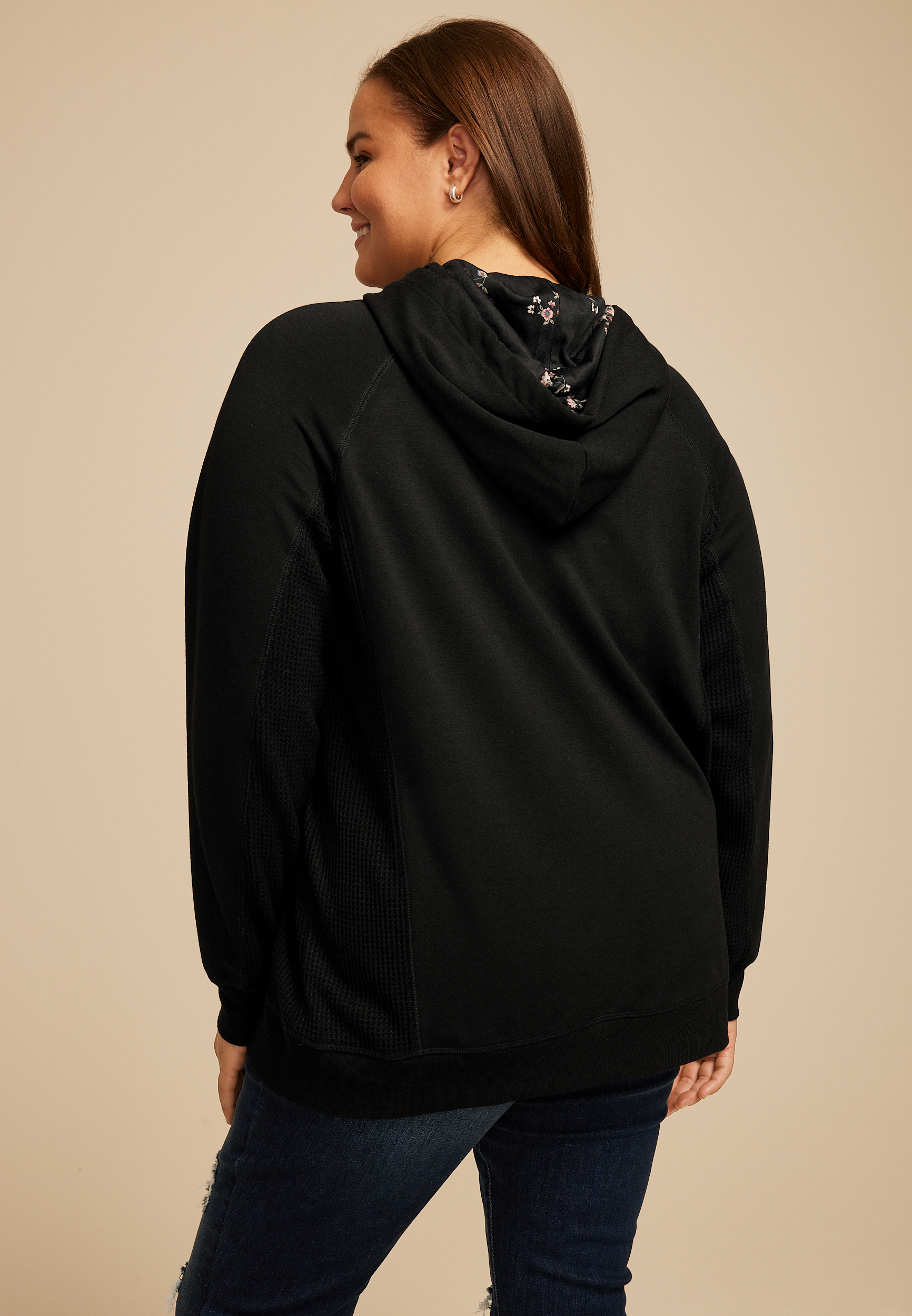Plus Size Homeward Floral Hoodie, BLACK, large