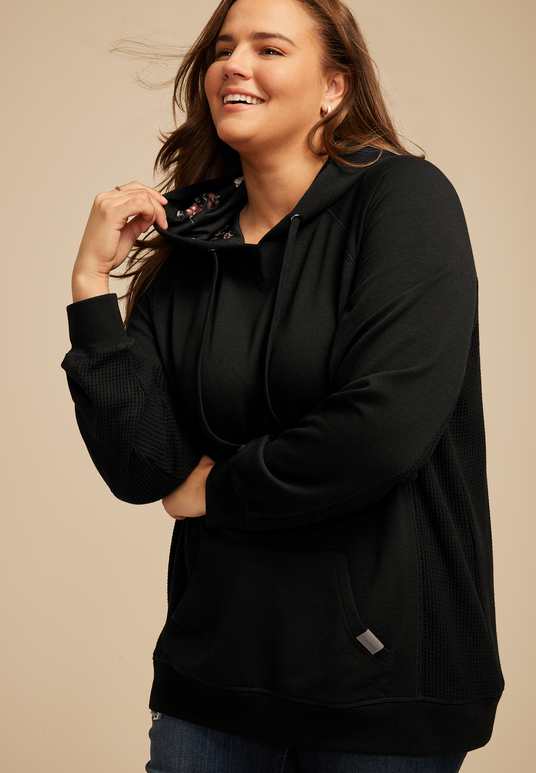 Plus Size Homeward Floral Hoodie, BLACK, large