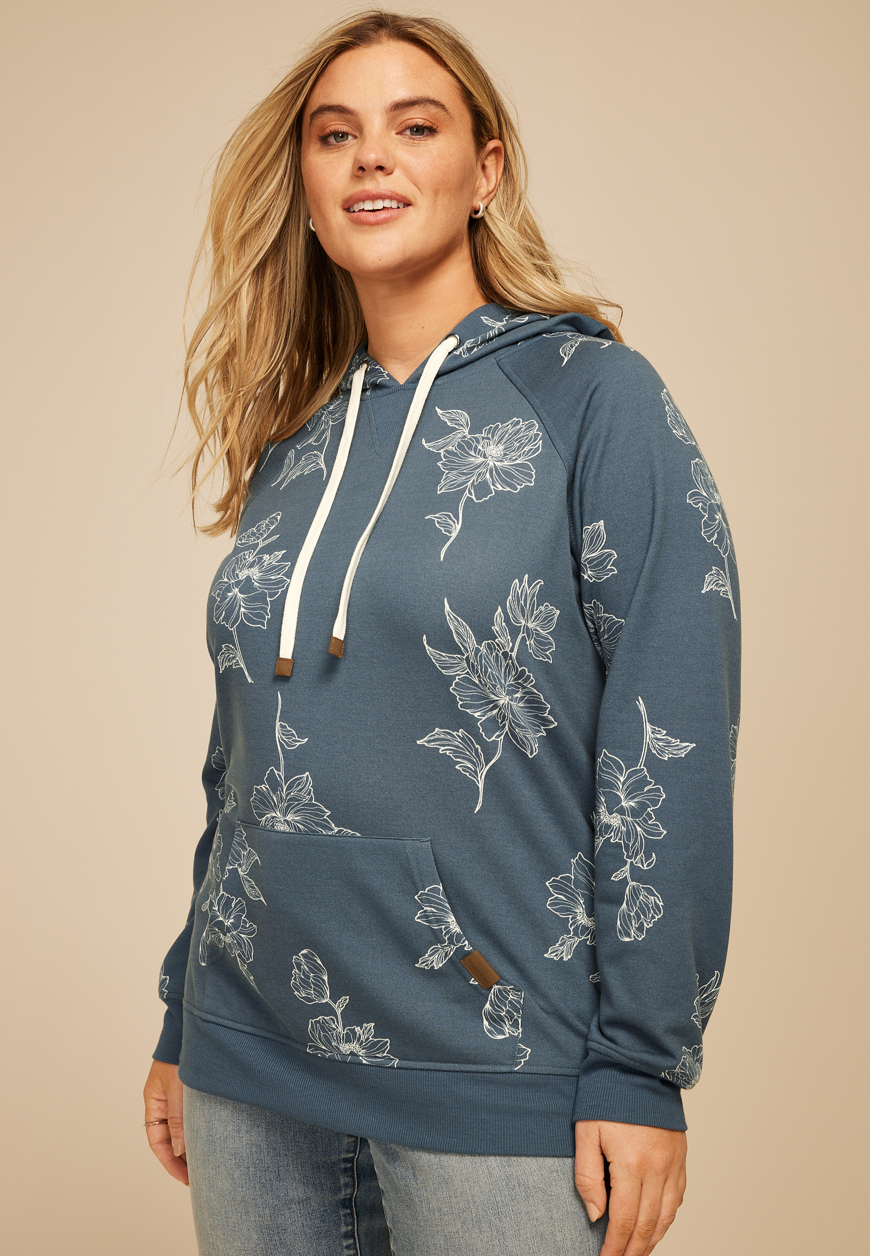 Plus Size Homeward Placed Floral Hoodie