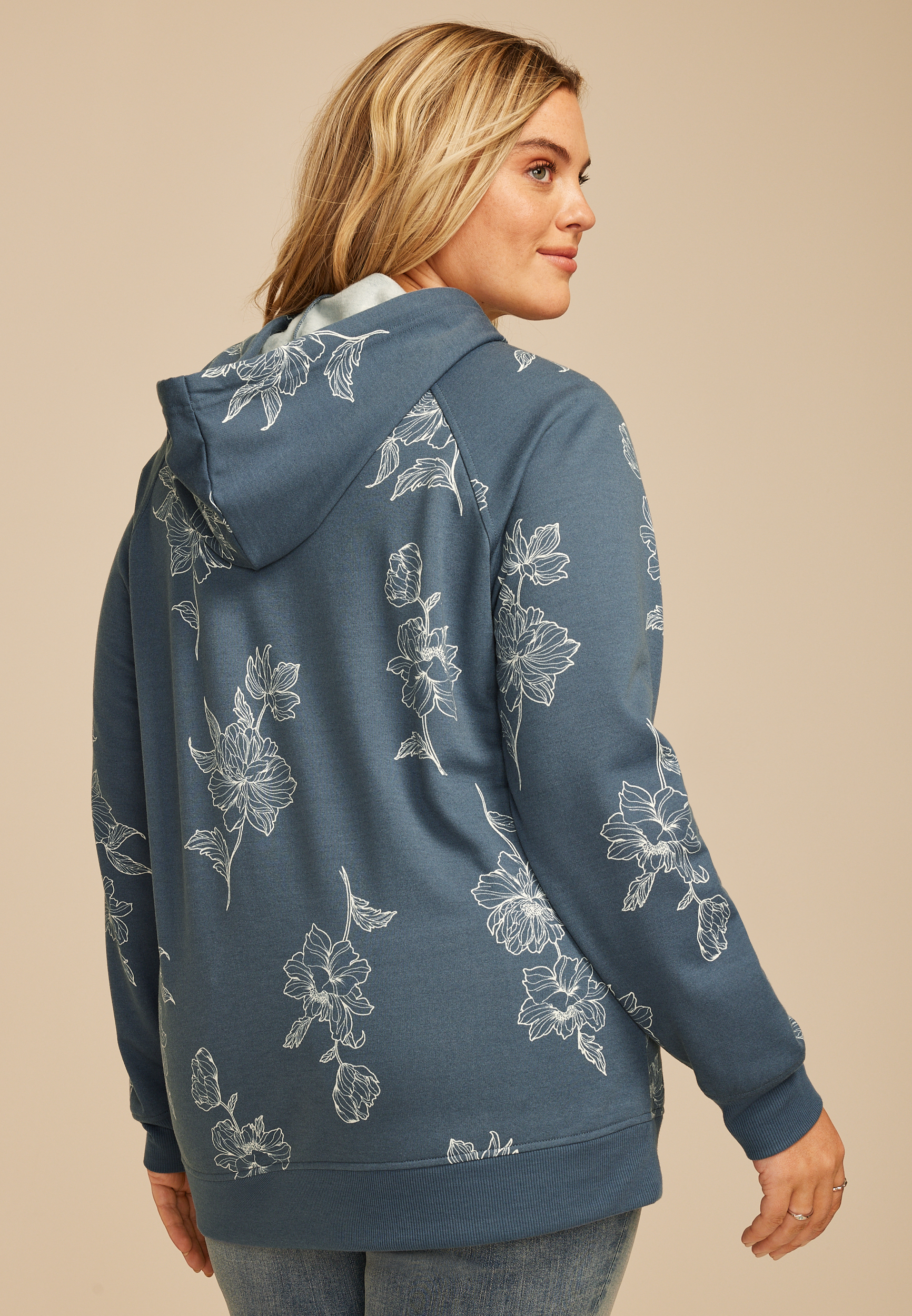 Plus Size Homeward Placed Floral Hoodie, C4199, large