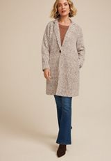 Herringbone Textured One Button Coat, C3404, small