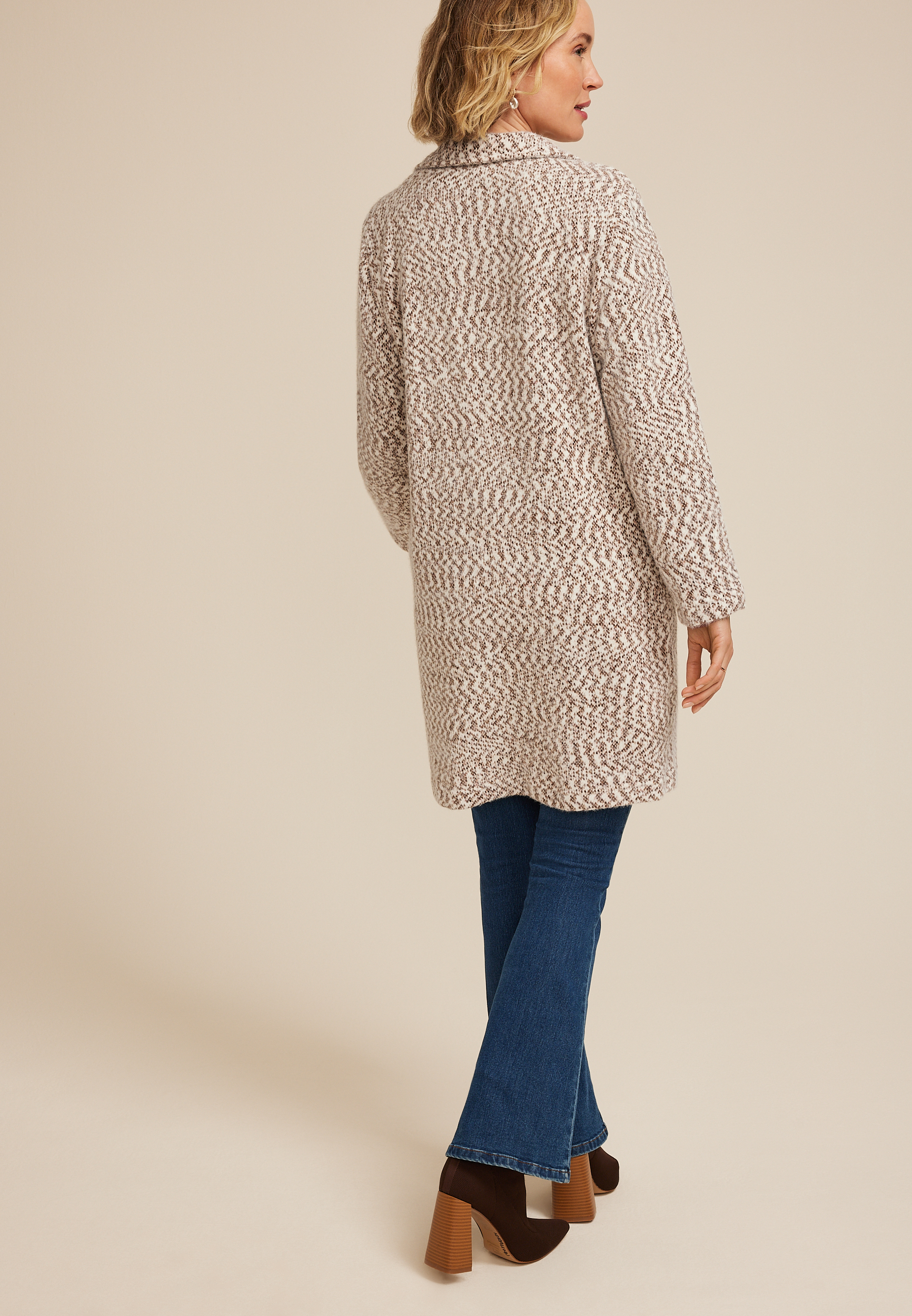 Herringbone Textured One Button Coat, C3404, large