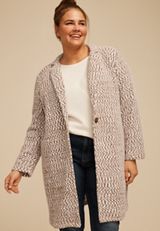 Plus Size Herringbone Textured One Button Coat, OAK TAUPE COMBO, small