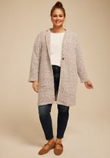 Plus Size Herringbone Textured One Button Coat, OAK TAUPE COMBO, small