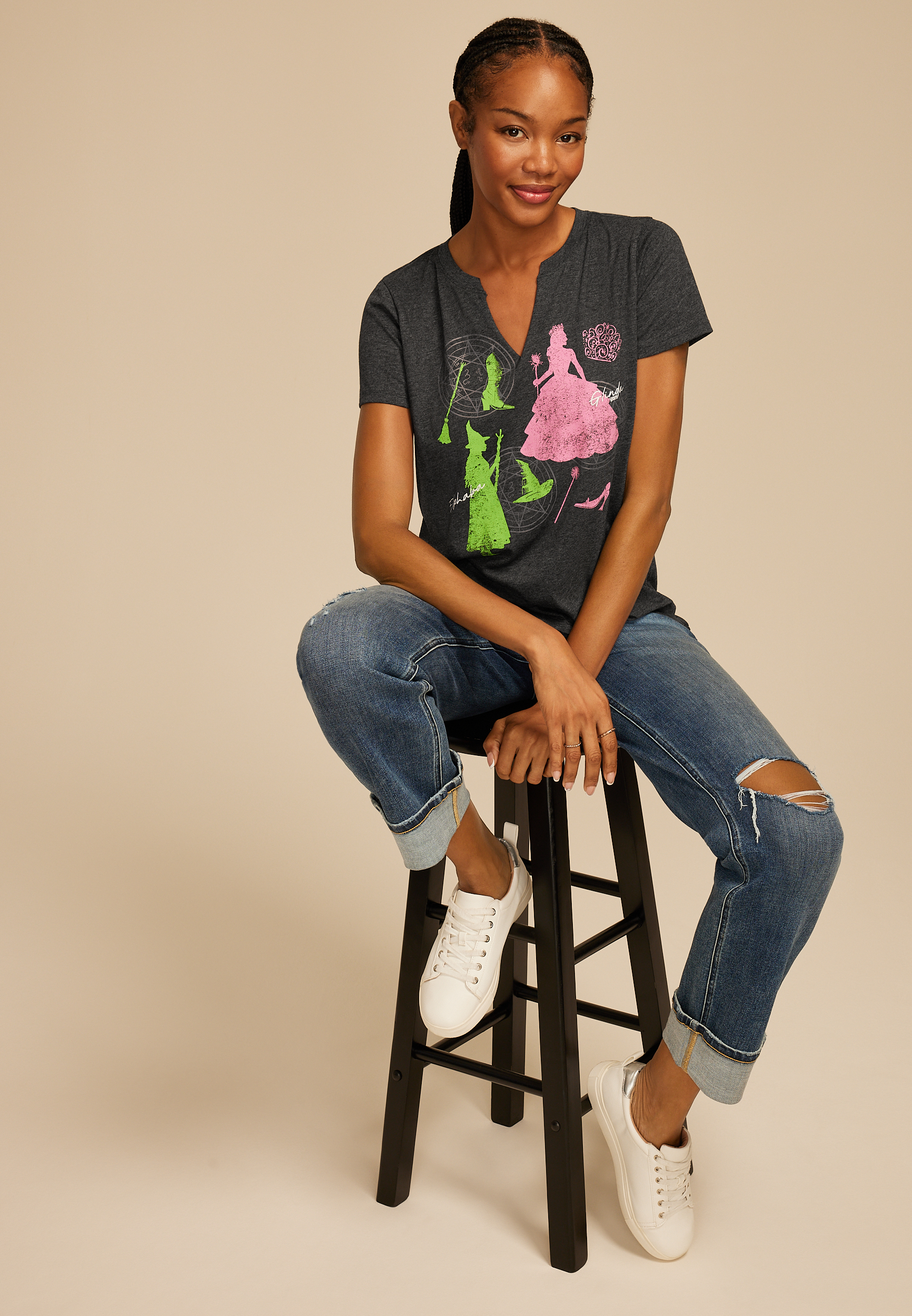 Wicked Glinda And Elphaba Classic Fit Graphic Tee, BLACK, large