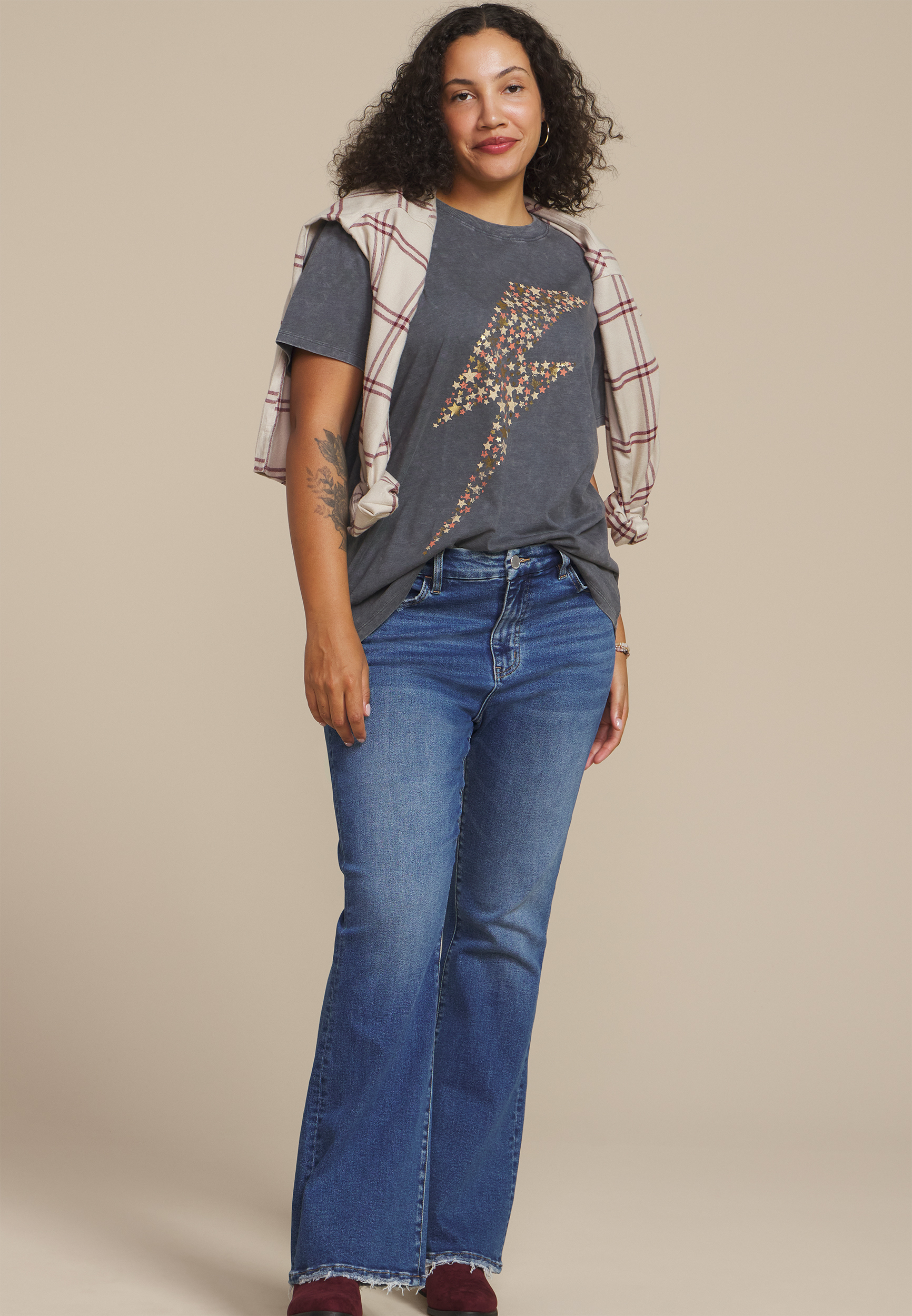 Plus Size Star Lightning Bolt Oversized Fit Graphic Tee, C1919, large