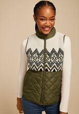Fair Isle Sherpa Quilted Vest, , small