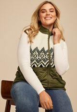 Plus Size Fair Isle Sherpa Quilted Vest, , small