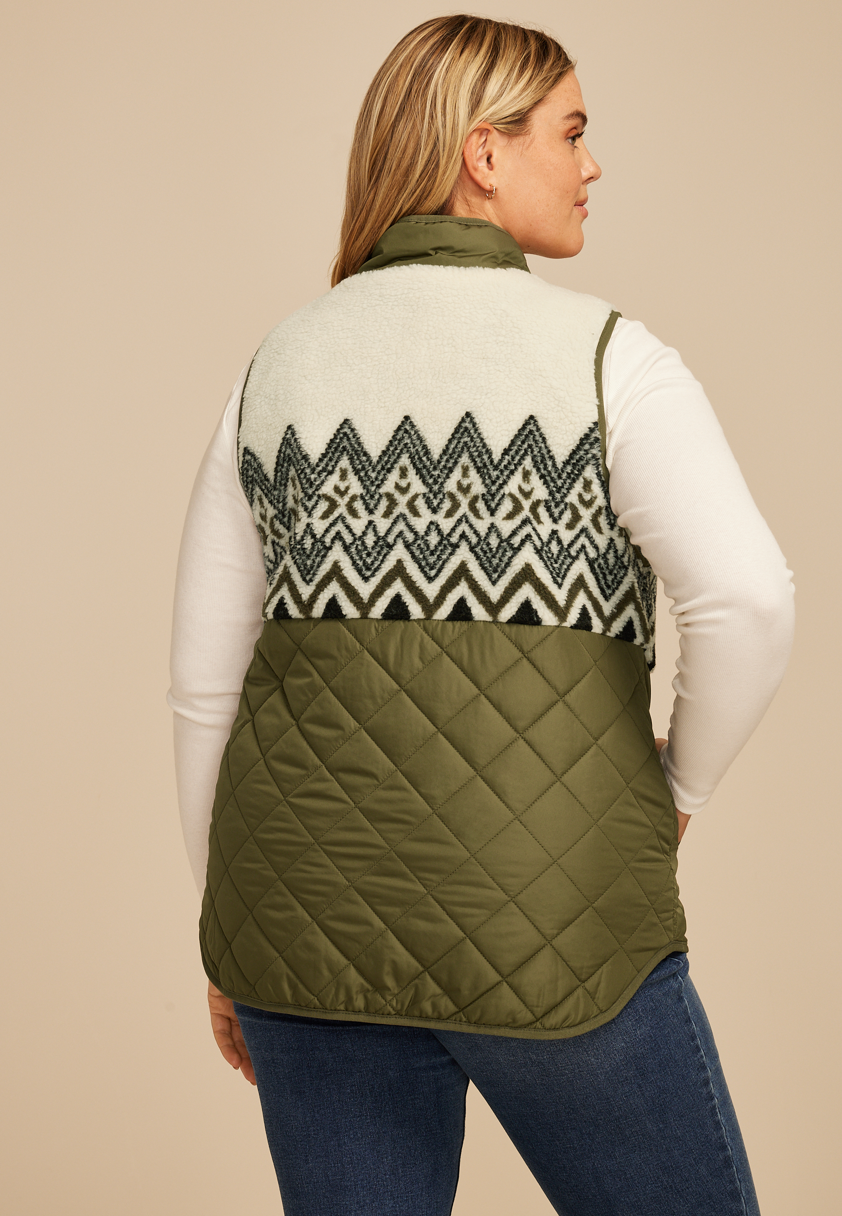 Plus Size Fair Isle Sherpa Quilted Vest | maurices