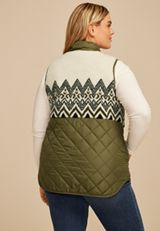 Plus Size Fair Isle Sherpa Quilted Vest, , small