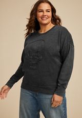 Plus Size Skull Applique Relaxed Fit Sweatshirt, , small