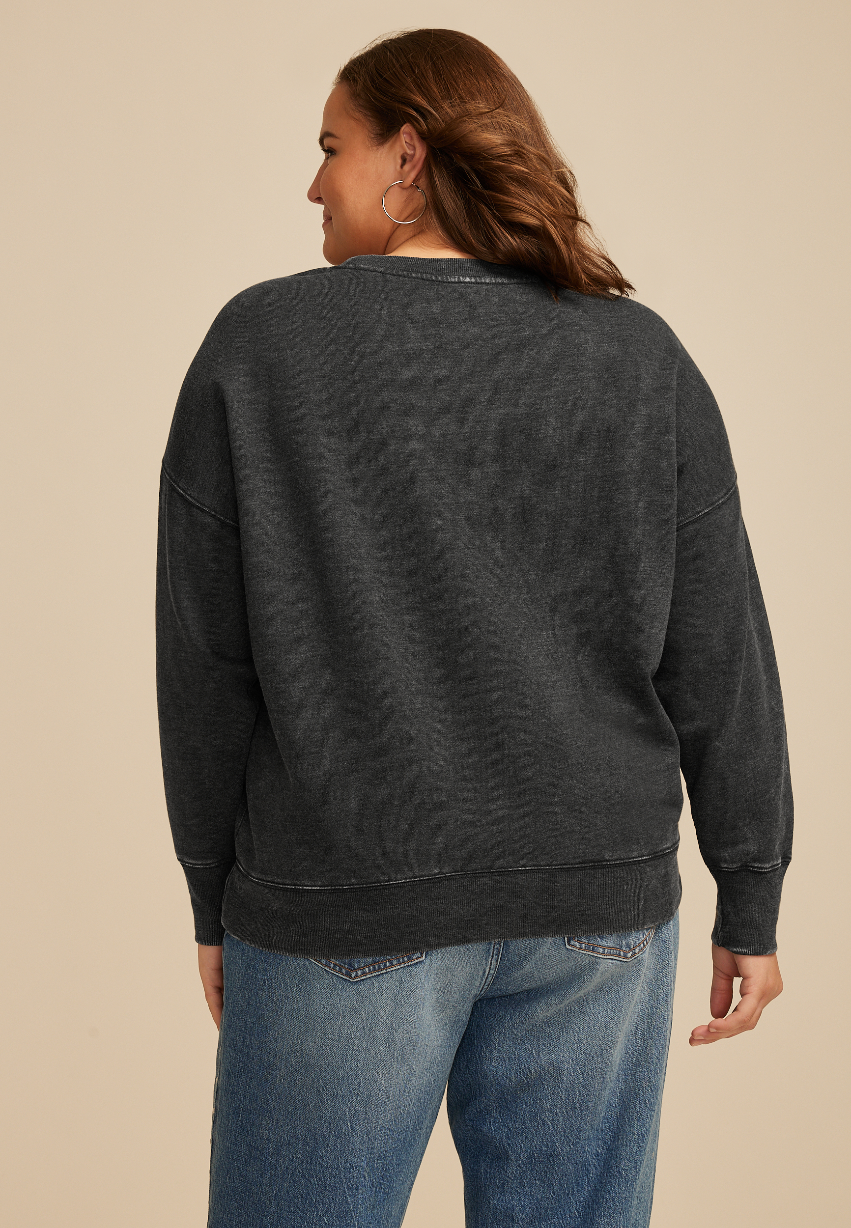 Plus Size Skull Applique Relaxed Fit Sweatshirt, , large