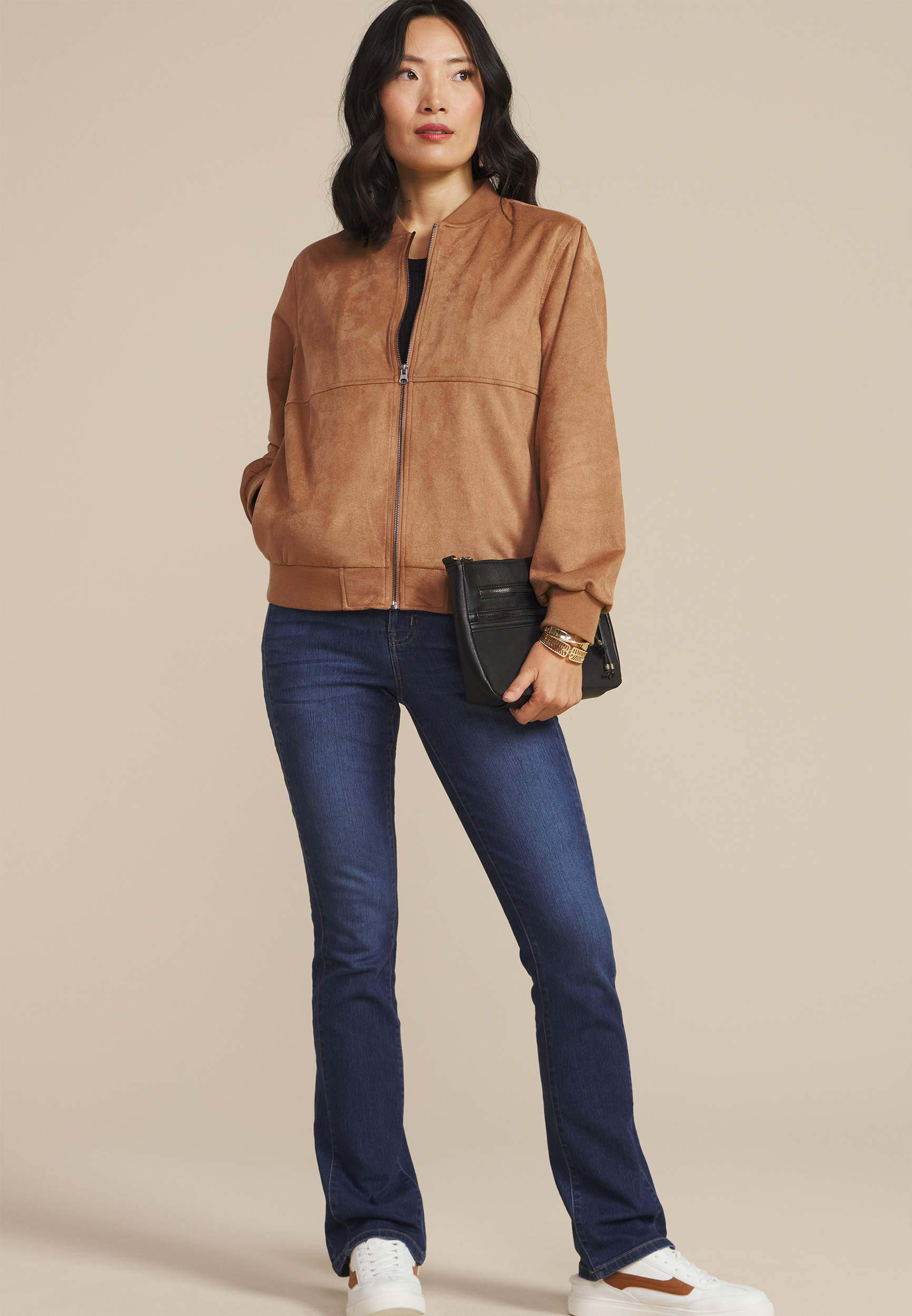 Tan Suede Bomber Jacket, C210, large