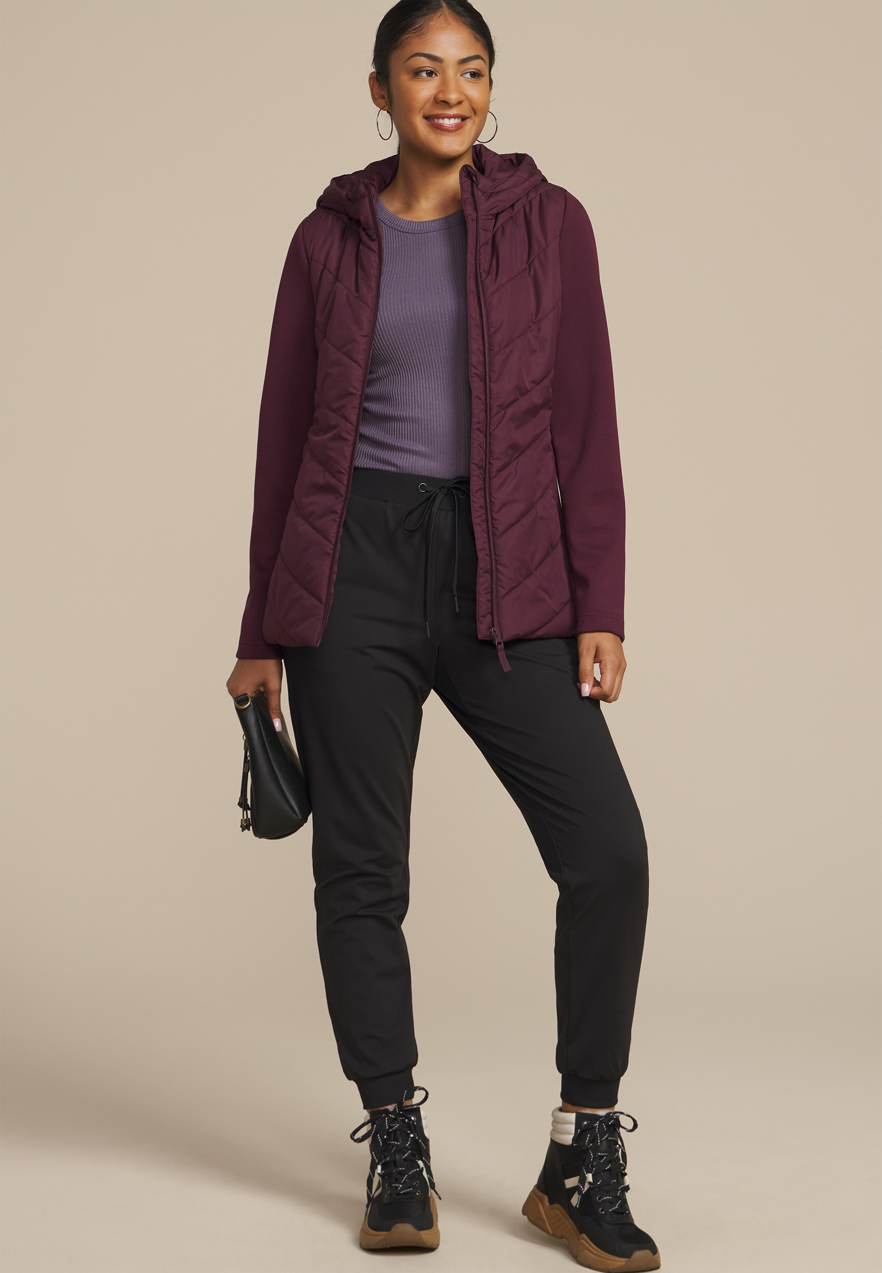 Quilted Knit Hooded Jacket, C8177, large