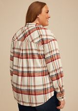 Plus Size Cabin Plaid Boyfriend Tunic Button Down Shirt, MULTI, small