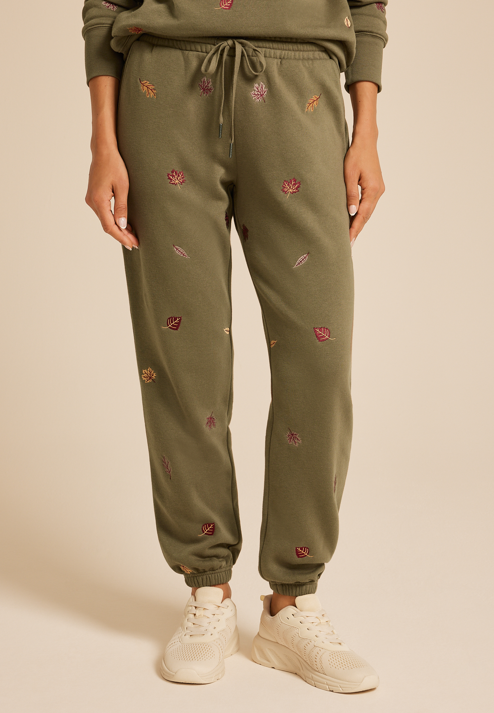 Olive Leaf Embroidered Joggers
