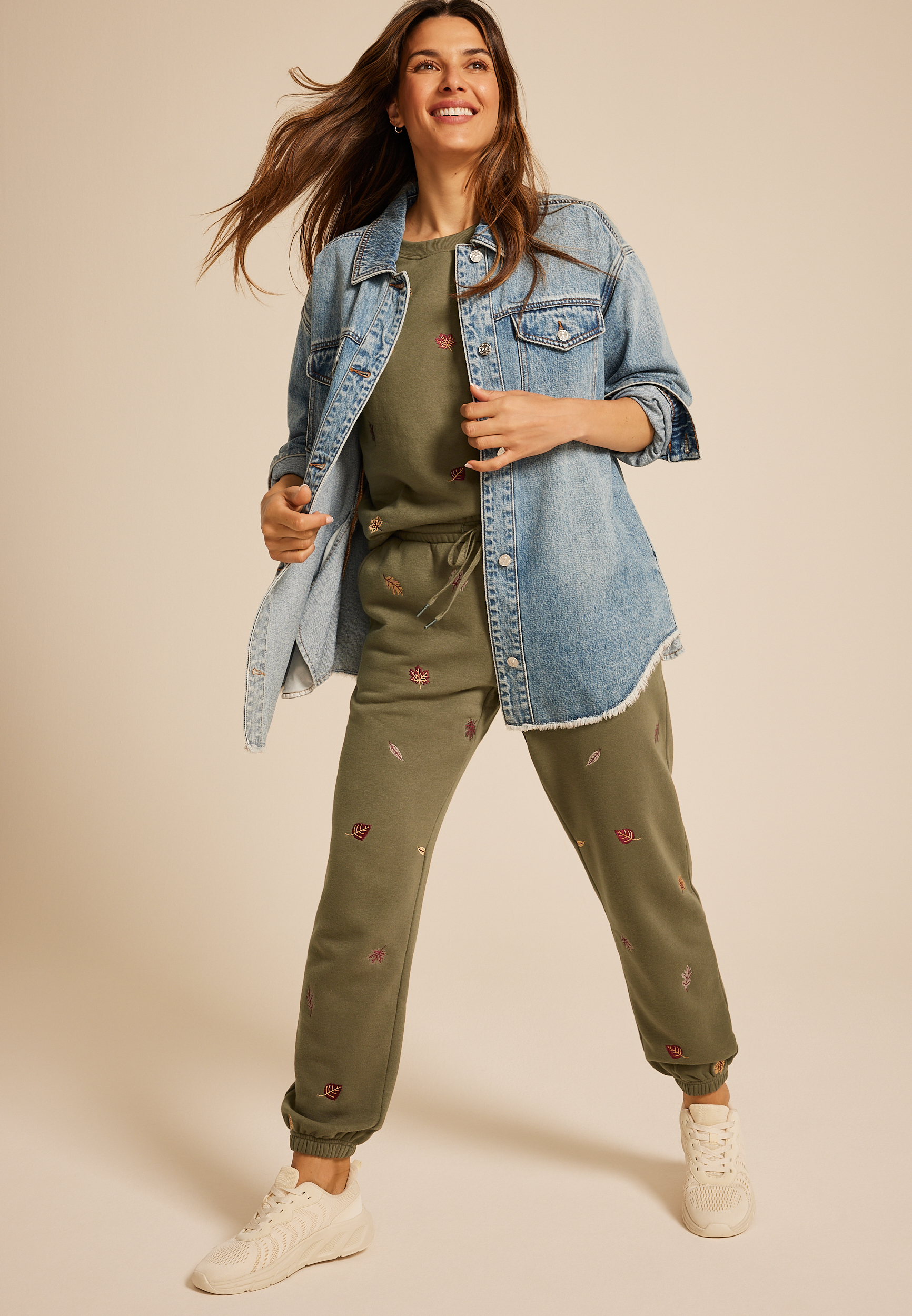 Olive Leaf Embroidered Joggers
