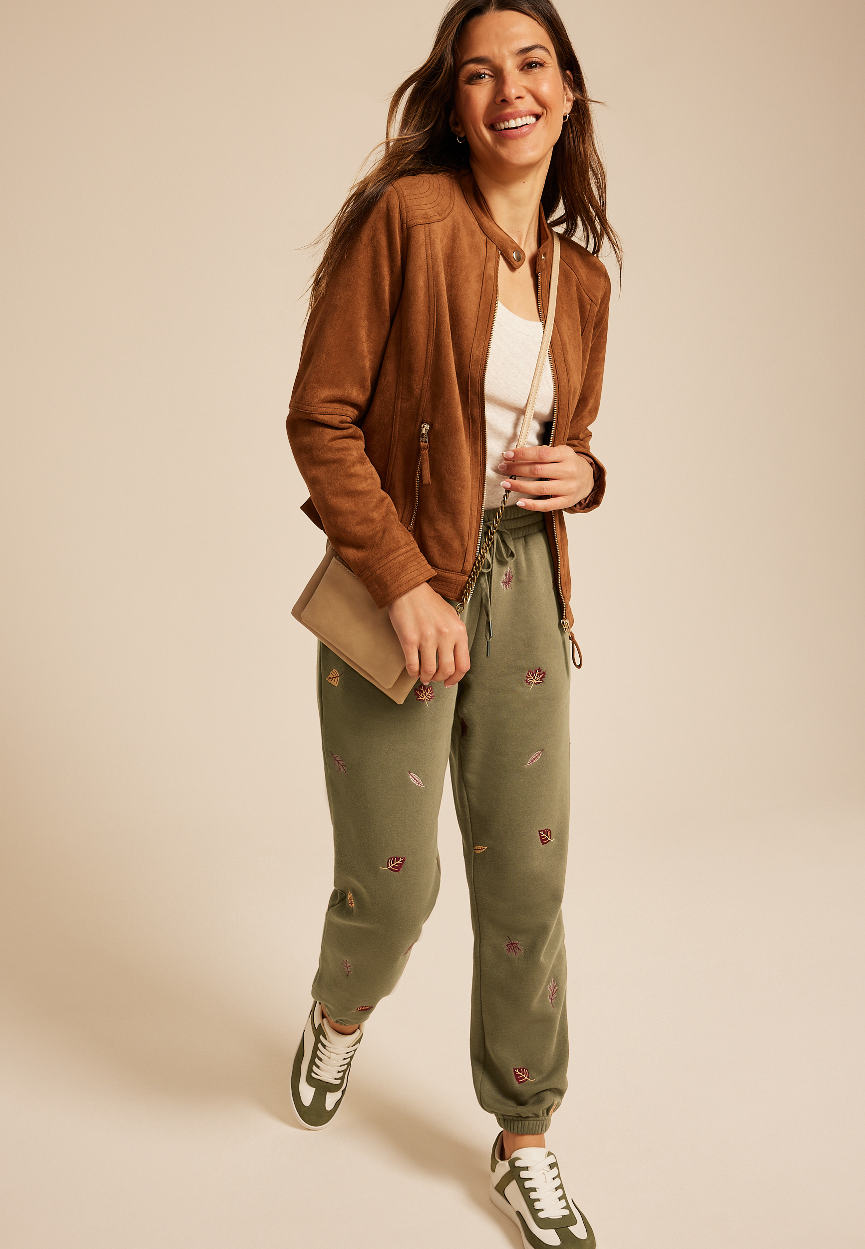 Olive Leaf Embroidered Joggers, C186, large