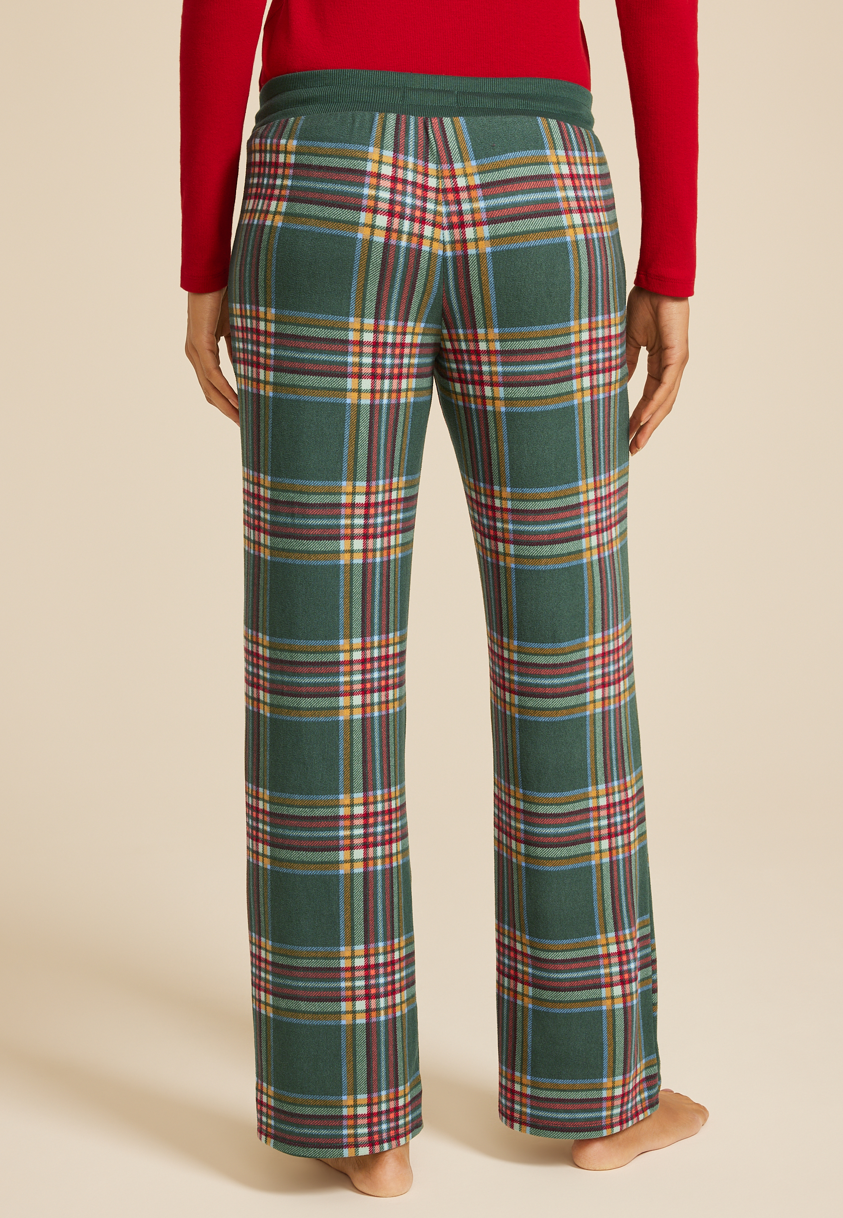 Hacci Plaid Wide Leg Pajama Pants, C8125, large