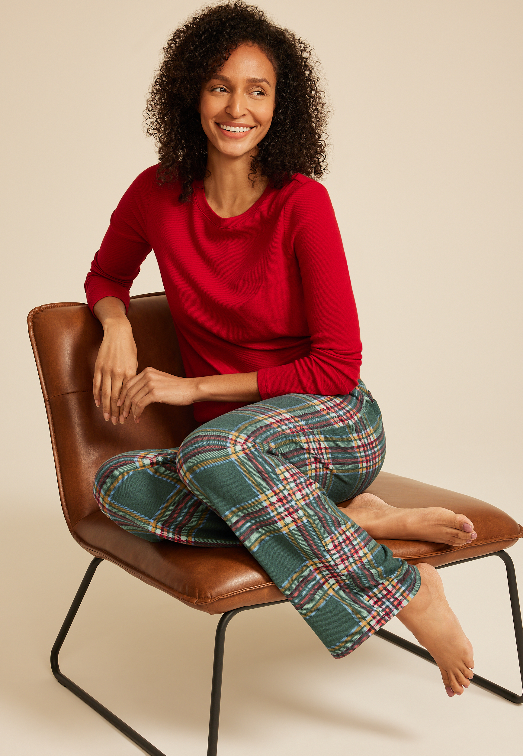 Hacci Plaid Wide Leg Pajama Pants, C8125, large