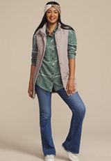 Plaid Boyfriend High Low Button Down Shirt, C8125, small