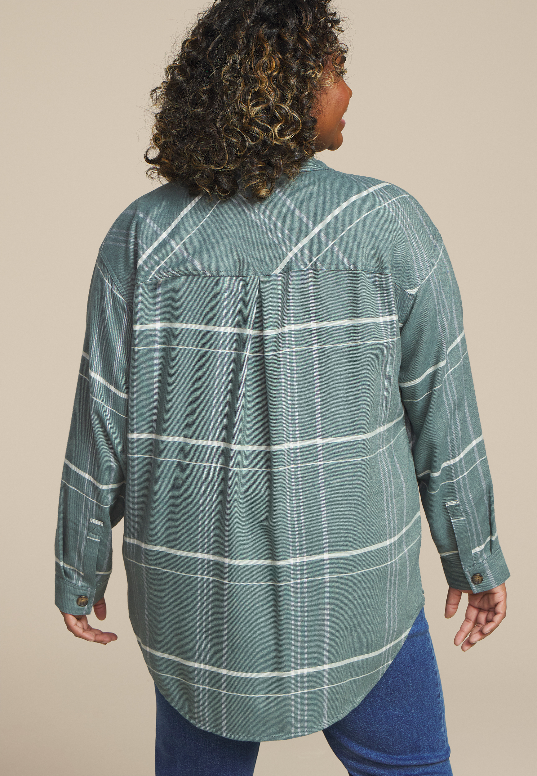Plus Size Plaid Boyfriend High Low Button Down Shirt, C8125, large