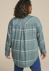 Plus Size Plaid Boyfriend High Low Button Down Shirt, C8125, small