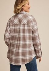 Cabin Plaid Boyfriend Tunic Button Down Shirt, C3410, small