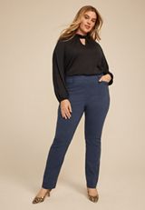 Plus Size Faux Denim Bengaline Mid Rise Bootcut Pant, C1187, small