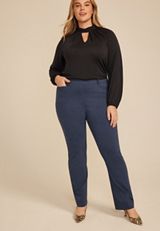 Plus Size Faux Denim Bengaline Mid Rise Bootcut Pant, C1187, small
