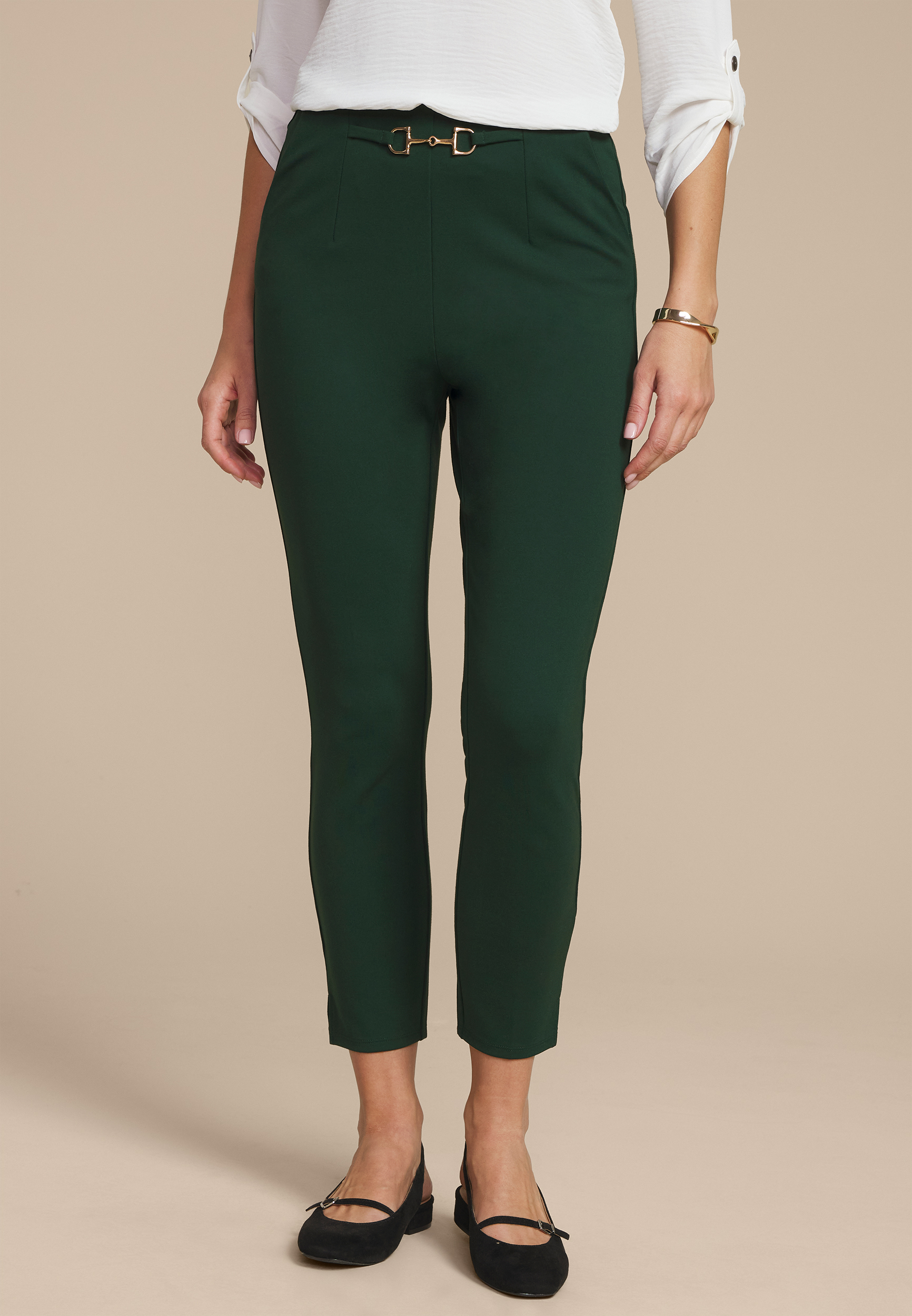 Gold Buckle Ponte Pull On Skinny Pant