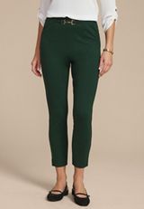 Gold Buckle Ponte Pull On Skinny Pant, MYRTL GREEN, small