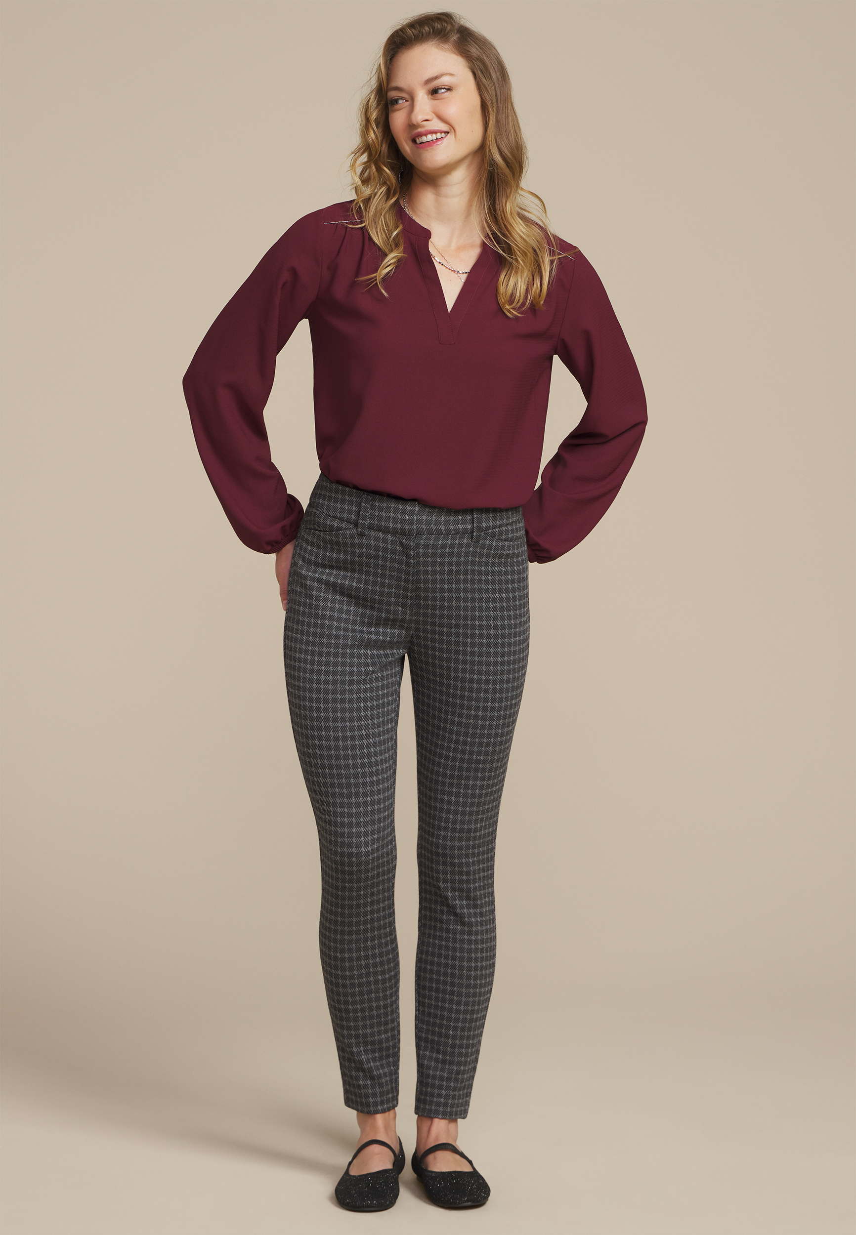 Windowpane Ponte Skinny Pant, GRAY COMBO, large
