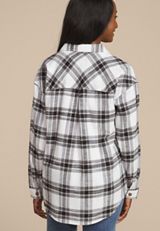 Cabin Plaid Boyfriend Tunic Button Down Shirt, C3986, small