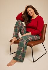 Plus Size Hacci Plaid Wide Leg Pajama Pants, C8125, small