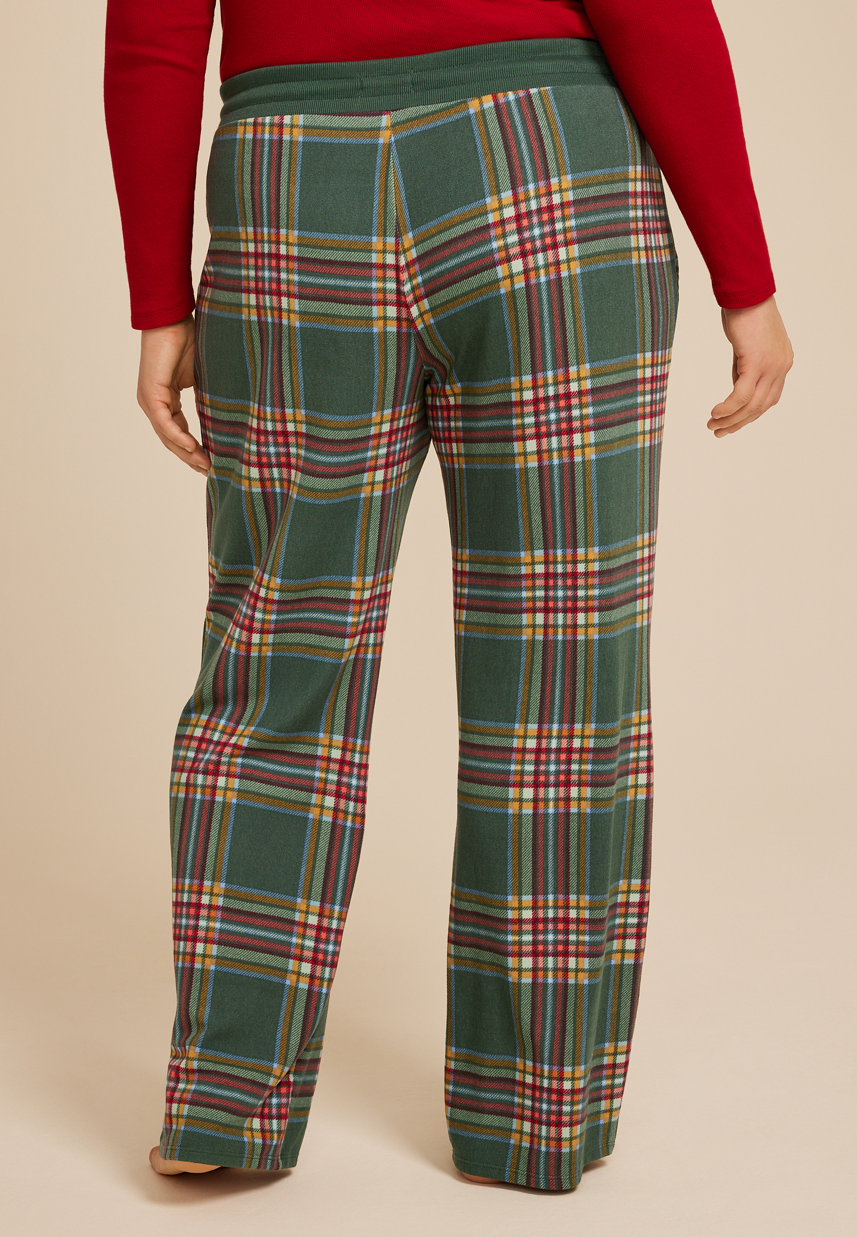 Plus Size Hacci Plaid Wide Leg Pajama Pants, C8125, large