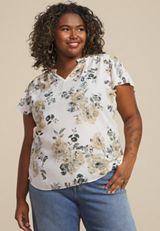 Plus Size Atwood Floral Flutter Sleeve Blouse, C5872, small