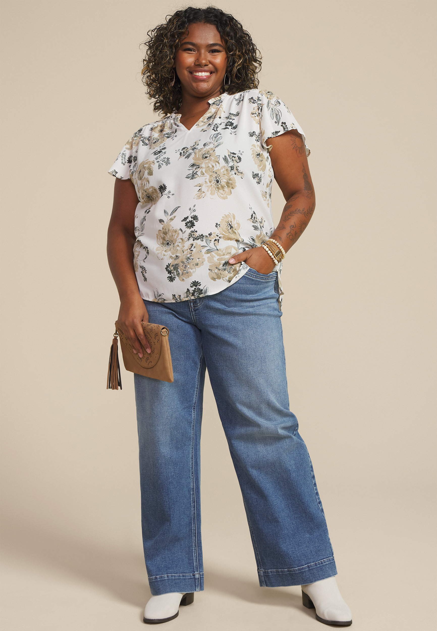 Plus Size Atwood Floral Flutter Sleeve Blouse | maurices