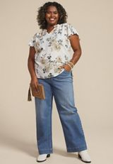 Plus Size Atwood Floral Flutter Sleeve Blouse, C5872, small