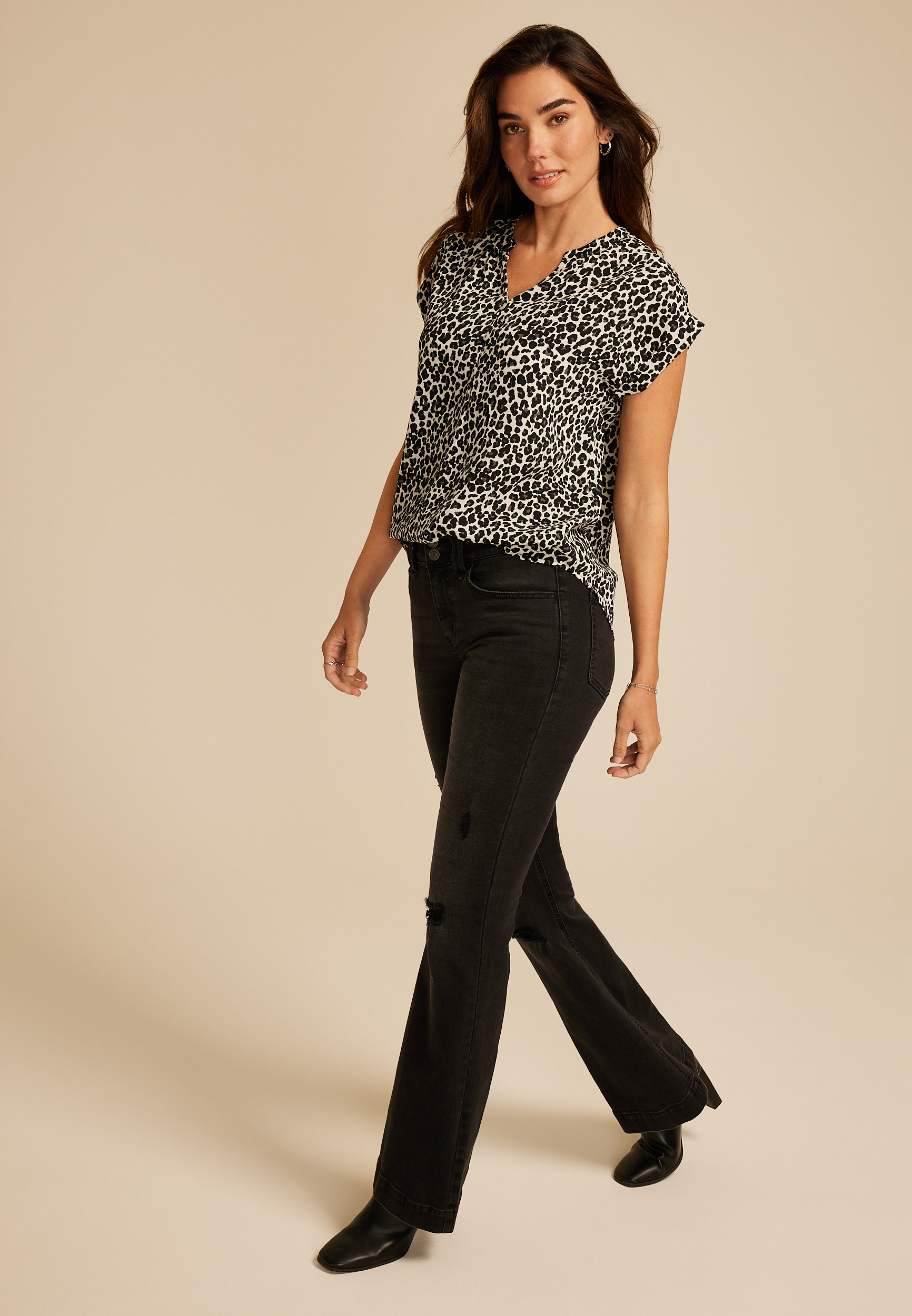Leopard Dolman Short Sleeve Blouse