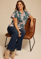 Plus Size Atwood Floral Smocked Shoulder Flutter Sleeve Blouse, C8125, small