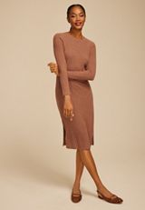 24/7 Ribbed Long Sleeve Midi Dress, , small