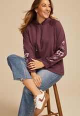 Plus Size Homeward Embroidered Sleeve Hoodie, C7176, small