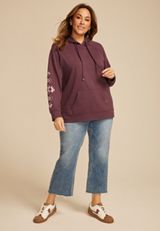 Plus Size Homeward Embroidered Sleeve Hoodie, C7176, small